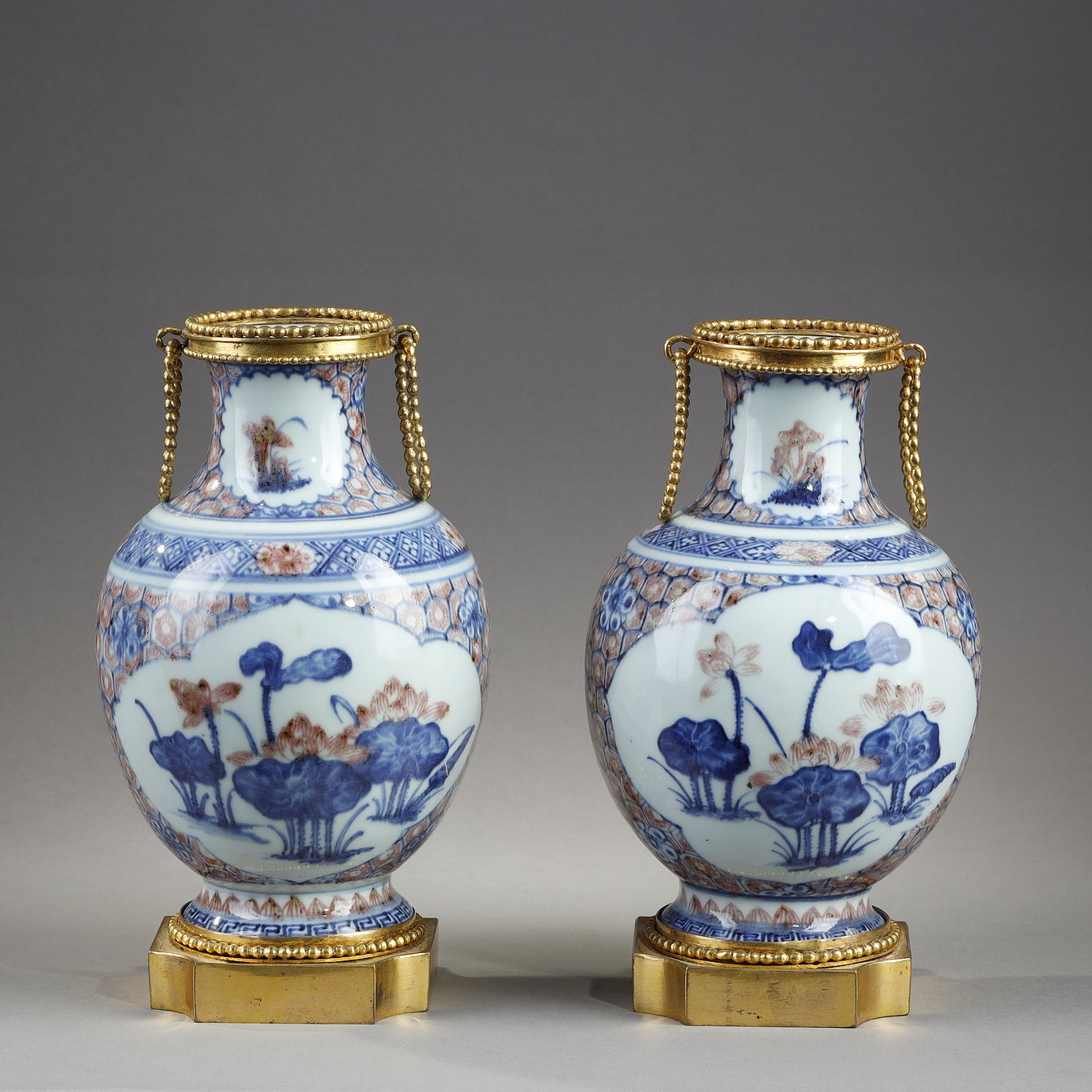 Pair porcelain vases decorated in underglaze blue and copper red
